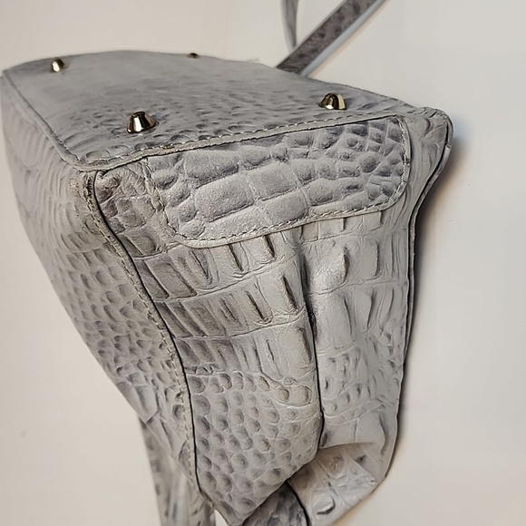 MERCI MARIE Italian Croc Embossed Gray Leather Handbag - Picture 7 of 10